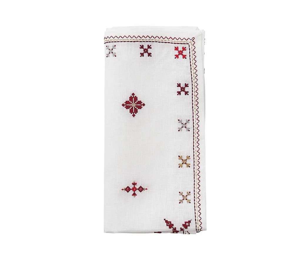 Fez Napkin in White, Red & Gold, Set of 4