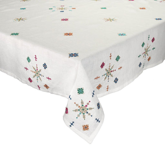 Fez Tablecloth in White, Gold & Multi